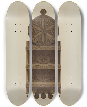 Triptych art skateboard deck of William H Edwards Pa German Spoon Rack by William H Edwards
