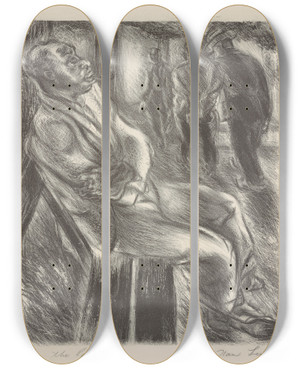 Triptych art skateboard deck of Nan Lurie In The Park by Nan Lurie (1910-1985)
