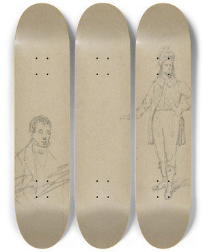 Triptych art skateboard deck of Emanuel Gottlieb Leutze Twomen by Emanuel Gottlieb Leutze (1816-1868)