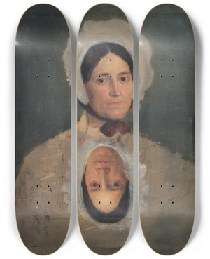 Triptych art skateboard deck of Joseph Hasslwander Zwei Frauenkopfstudien by Joseph Hasslwander (1812-1878)