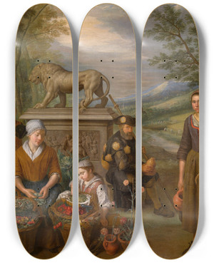 Triptych art skateboard deck of Pieter Snyers Leo by Pieter Snyers (1681-1752)