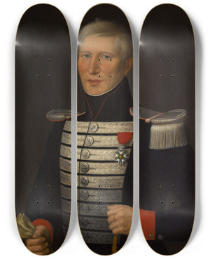 Triptych art skateboard deck of Jean Antoine Thodore Giroust Portrait Du Lieutenant Renhenri Drouet by Jean Antoine Theodore Giroust (1753-1817)