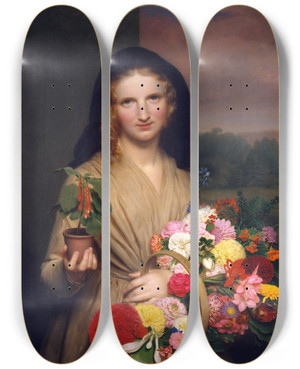 Triptych art skateboard deck of Charles Cromwell Ingham The Flower Girl by Charles Cromwell Ingham (1786-1863)