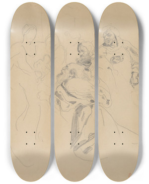 Triptych art skateboard deck of Eugne Delacroix Adoration Of The Magi After Rubens by Eugene Delacroix (1798-1863)