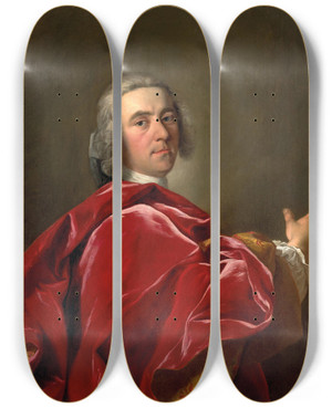 Triptych art skateboard deck of Jeanbaptiste Van Loo Portrait Of A Gentleman In A Red Velvet Cloak by Jean-Baptiste van Loo (1684-1745)