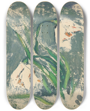 Triptych art skateboard deck of Zolo Palugyay Jarn Kvety by Zolo Palugyay (1898-1935)