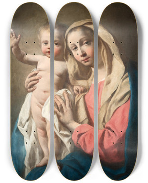 Triptych art skateboard deck of Giuseppe Angeli Madonna And Child by Giuseppe Angeli (1712-1798)