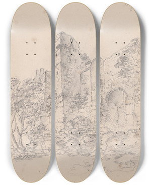 Triptych art skateboard deck of James Moore Roslin Castle Midlothian Scotland by James Moore (1762-1799)