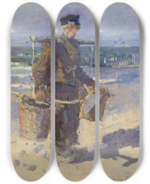 Triptych art skateboard deck of Jan Toorop De Schelpenvisser by Jan Toorop (1858-1928)