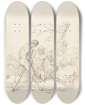 Triptych art skateboard deck of Henry Tresham Study Of A Centaur And A Satanic Figure by Henry Tresham (1750-1814)