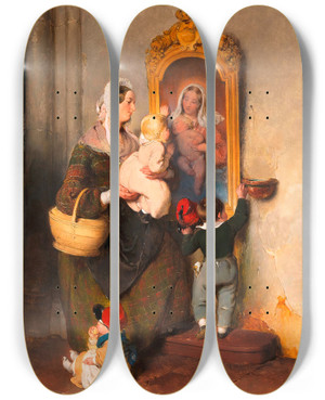 Triptych art skateboard deck of Peter Fendi Kindliche Andacht by Peter Fendi (1796-1842)