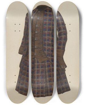 Triptych art skateboard deck of Daniel Marshack Boys Poplin Suit by Daniel Marshack