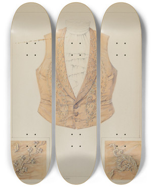 Triptych art skateboard deck of Carmel Wilson Vest by Carmel Wilson