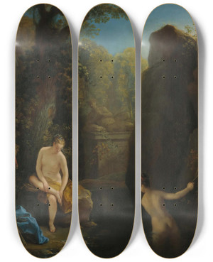 Triptych art skateboard deck of Jean Raoux Diana And A Nymph Bathing by Jean Raoux (1677-1734)
