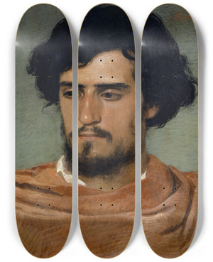 Triptych art skateboard deck of Arnold Bcklin Head Of A Roman by Arnold Bocklin (1827-1901)
