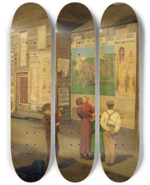 Triptych art skateboard deck of Charles Caleb Ward Coming Events Cast Their Shadows Before by Charles Caleb Ward (1831-1896)