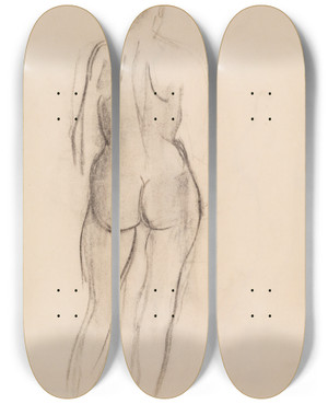 Triptych art skateboard deck of Jens Adolf Jerichau Kvindelig Stende Model Set Fra Ryggen by Jens Adolf Jerichau (1890-1916)