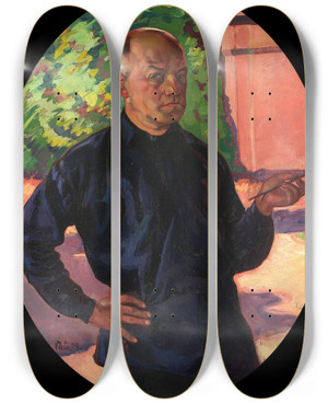 Triptych art skateboard deck of Nikolai Triik Autoportree_1 by Nikolai Triik (1884-1940)
