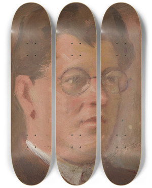 Triptych art skateboard deck of Milan Thomka Mitrovsk Portrait Of An Unknown Man by Milan Thomka Mitrovsky (1875-1943)