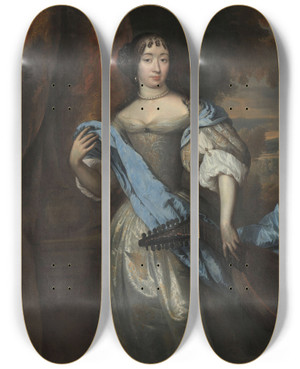 Triptych art skateboard deck of Jan De Baen Johanna Le Gillon Wife Of Hieronymus Van Beverningk by Jan De Baen (1633-1702)