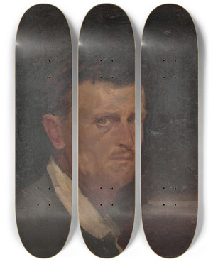 Triptych art skateboard deck of Eduard Putra Selfportrait by Eduard Putra (1883-1915)