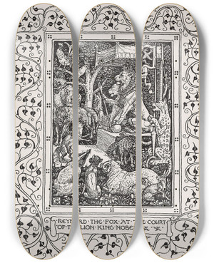 Triptych art skateboard deck of Walter Crane The History Of Reynard The Fox by Walter Crane (1845-1915)