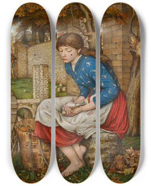 Triptych art skateboard deck of John Roddam Spencer Stanhope In Memoriam by John Roddam Spencer Stanhope (1829-1908)