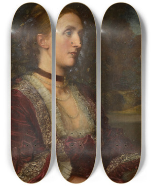 Triptych art skateboard deck of George Frederic Watts Portrait Of Mrs Agnes Jane Moore by George Frederic Watts (1817-1904)