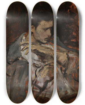 Triptych art skateboard deck of Mihly Munkcsy Study For The Lint Makers Of 1871 by Mihaly Munkacsy (1844-1900)