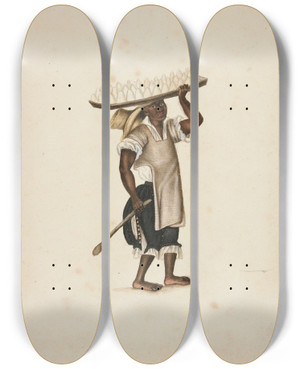 Triptych art skateboard deck of Francisco Fierro Indian Man Selling Butter by Francisco Fierro (1807-1879)