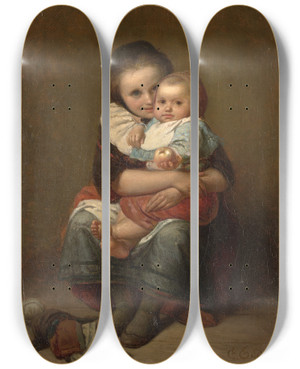 Triptych art skateboard deck of Eduard Geselschap The Two Sisters by Eduard Geselschap (1814-1878)