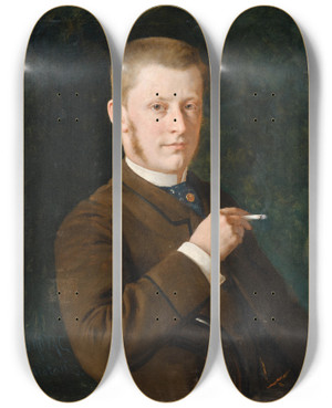 Triptych art skateboard deck of Vlaho Bukovac Portrait Of A Gentleman by Vlaho Bukovac (1855-1922)