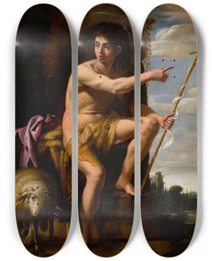 Triptych art skateboard deck of Giovanni Baglione Saint John The Baptist In The Wilderness by Giovanni Baglione (1566-1643)