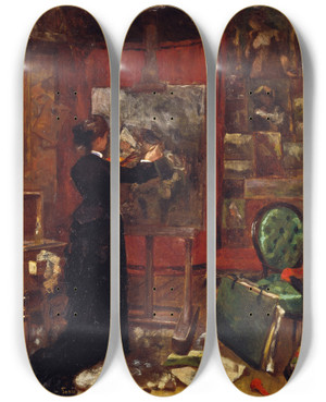 Triptych art skateboard deck of Mimmi Zetterstrm Selfportrait by Mimmi Zetterstrom (1843-1885)