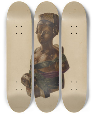 Triptych art skateboard deck of Louis Plogsted Figurehead by Louis Plogsted