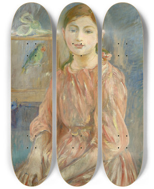 Triptych art skateboard deck of Berthe Morisot The Artists Daughter With A Parakeet by Berthe Morisot (1841-1895)