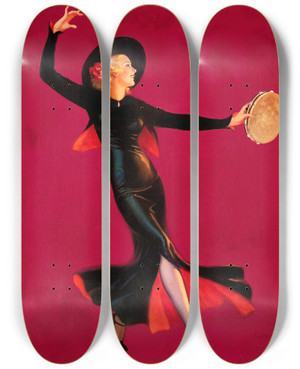 Triptych art skateboard deck of Edward Mason Eggleston In The Spotlight by Edward Mason Eggleston (1882-1941)