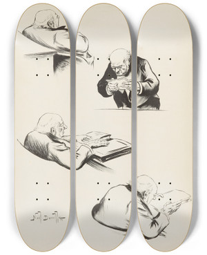Triptych art skateboard deck of Nol Dorville Wallon by Noel Dorville (1874-1938)
