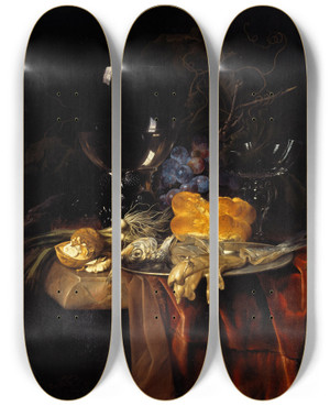 Triptych art skateboard deck of Willem Van Aelst Das Frhstck by Willem van Aelst (1627-1683)