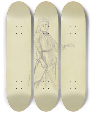 Triptych art skateboard deck of Jakob Becker Farmwoman To The Right by Jakob Becker (1810-1872)