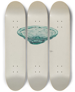 Triptych art skateboard deck of Beverly Chichester Low Glass Dish by Beverly Chichester (20-)
