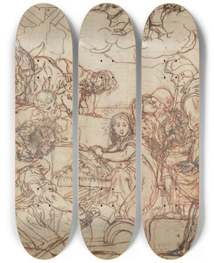 Triptych art skateboard deck of Andrea Lilio The Adoration Of The Shepherds by Andrea Lilio (1555-1642)