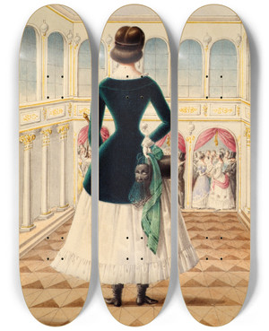 Triptych art skateboard deck of Michael Stohl Maskenball Im Tanzsaal Des Caf Sperl by Michael Stohl (1813-1881)