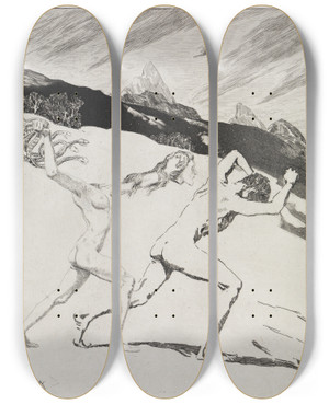 Triptych art skateboard deck of Max Klinger Vertreibung Zelt Opus Xiv 2 Teil Nr 45 by Max Klinger (1857-1920)