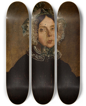 Triptych art skateboard deck of Feliks Pczarski Portrait Of A Woman In A Lacy Cap by Feliks Peczarski (1804-1862)