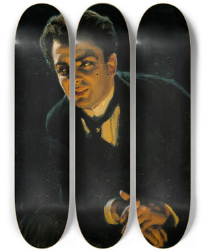 Triptych art skateboard deck of Akseli Gallenkallela Portrait Of The German Actor Rudolf Rittner by Akseli Gallen Kallela (1865-1931)