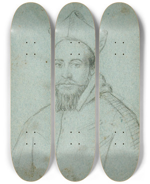 Triptych art skateboard deck of Ottavio Leoni Portrait Of A Cardinal by Ottavio Leoni (1578-1630)