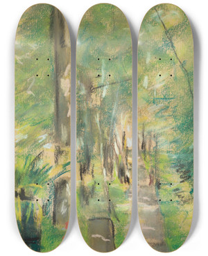 Triptych art skateboard deck of Max Liebermann Birkenallee Im Wannseegarten by Max Liebermann (1847-1935)