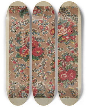 Triptych art skateboard deck of Frances Lichten Patchwork Bedspread_1 by Frances Lichten (1889-1961)