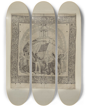 Triptych art skateboard deck of Arlene Perkins Printed Textile Historical by Arlene Perkins